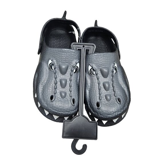 NWT Alligator-Themed‎ Kids Clogs With Strap Dark Gray Rubber Shoes - Picture 2 of 5